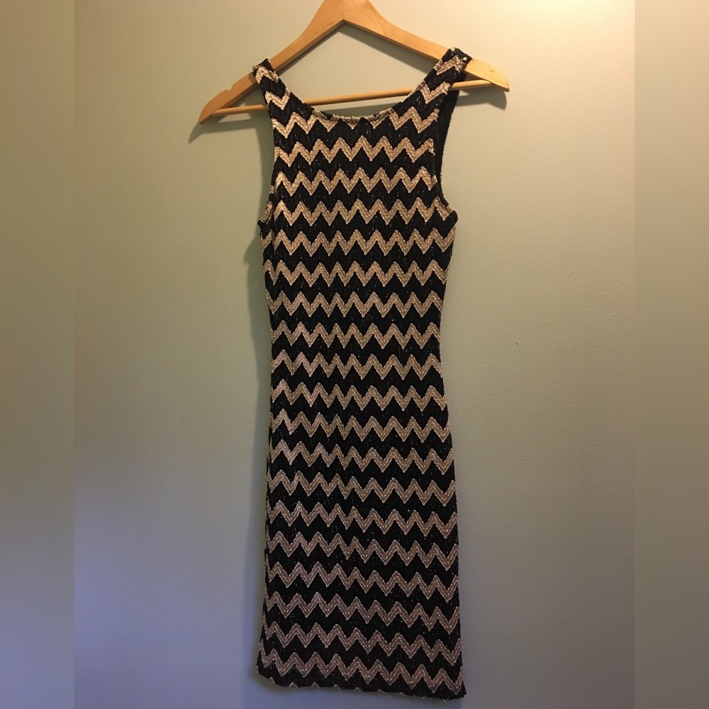 Forever 21 Gold + Black Chevron Bodycon